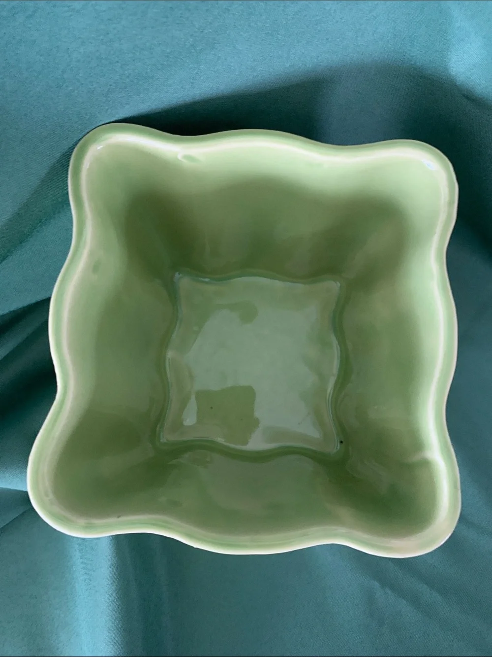 VTG USA  Pottery Glazed Square Footed Planter Chartreuse/Soft Lime Green 6” X 6”